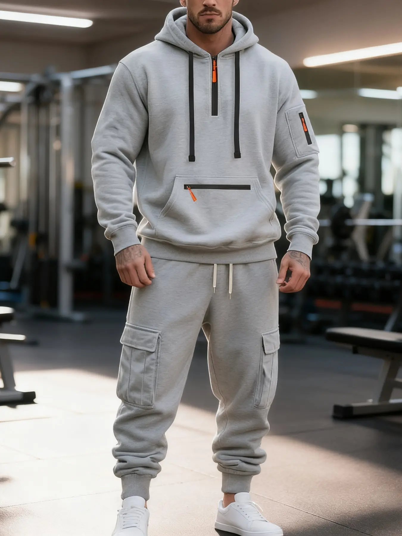 Men's 2 Piece Tracksuit Set, Casual Long Sleeve Half - Zip Hoodie with Cargo Sweatpants, Comfortable Fleece Athletic Outfit for Gym, Workout, Daily Wear