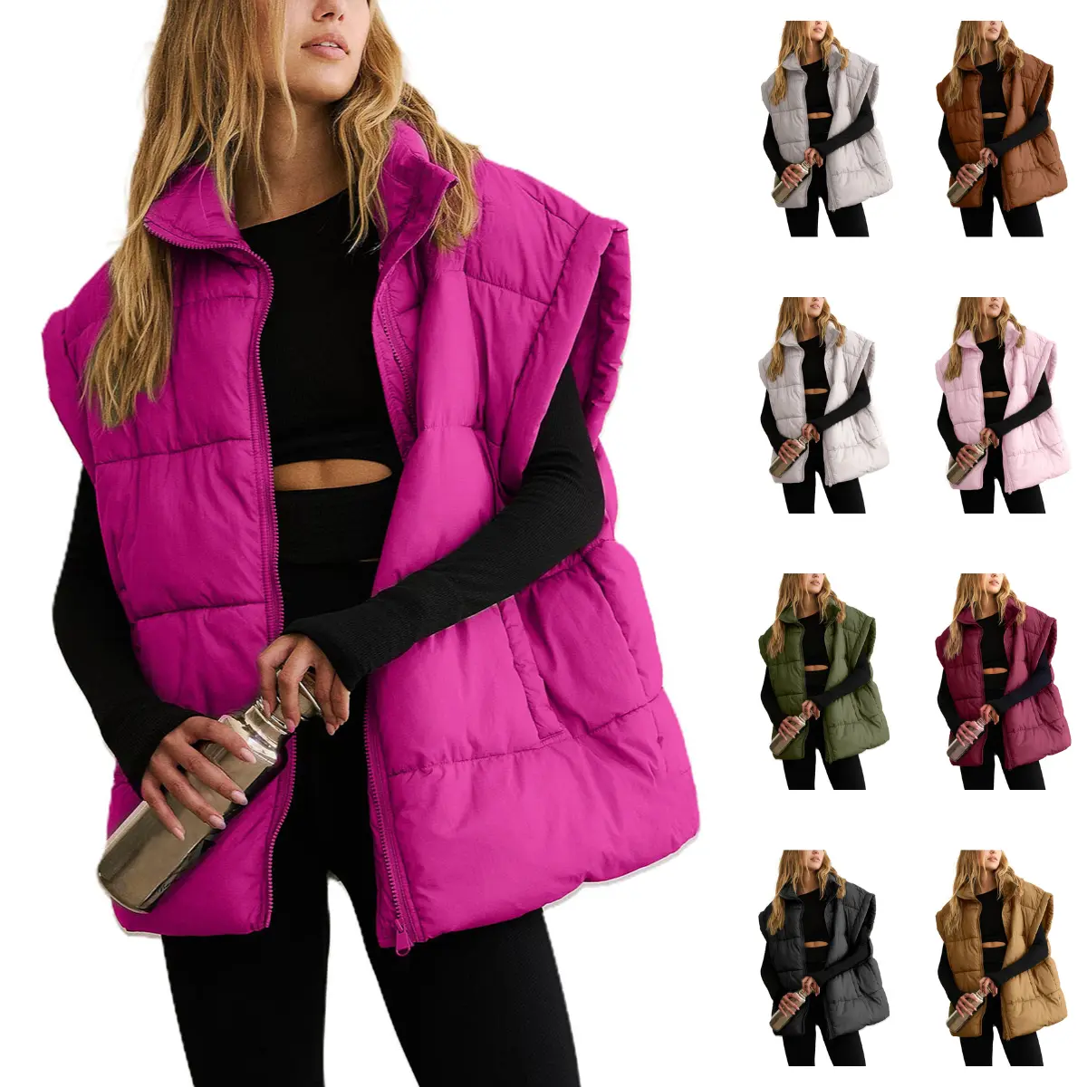 Molitree Women Oversized Puffer Vest Lightweight Warm Sleeveless Puffy Bubble Outerwear Jackets Coats with Pockets Winter Casual
