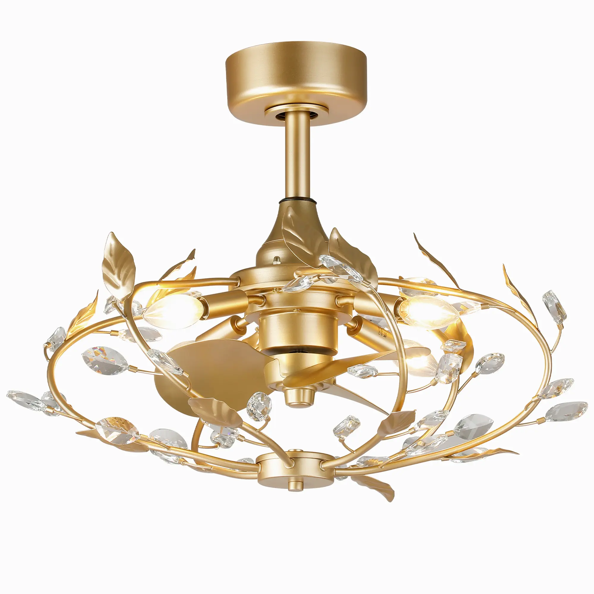 Parrot Uncle 24" Alexia Golden Crystal Fandelier Remote Control Sparkling Light & Fan 2-in-1, Elegant Home Decor for Living Room/Bedroom