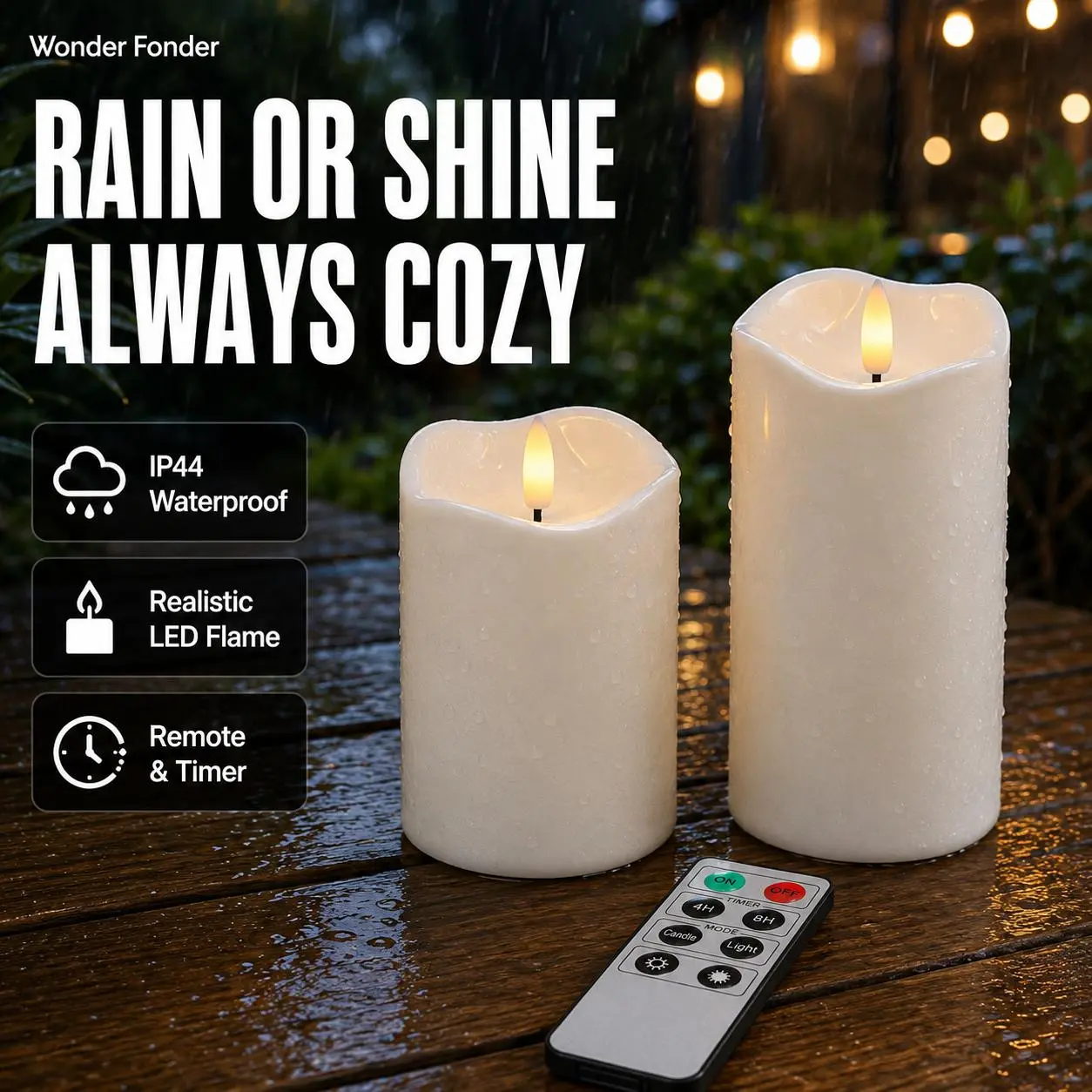 2 Pack Outdoor Waterproof Flameless Candles, IP44 Realistic Twinkling LED Pillar Candles with Remote Timer, 2400+ Hrs Runtime, Battery Operated Patio Garden Home Decor, White 3"x4"/6"