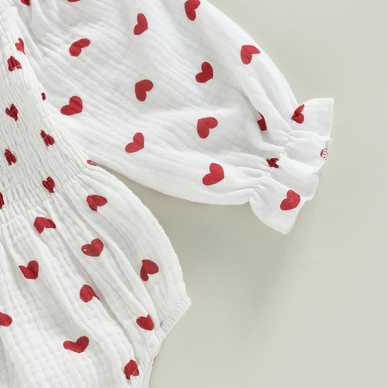 Calsunbaby Newborn Baby Girls Valentine's Day Romper Heart Print Long Sleeve Boat Neck Jumpsuit Bodysuit with Headband Clothes