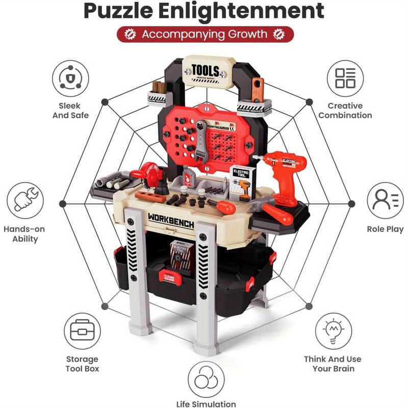 Kids Tool Set, Toddler Tool Bench Set with Realistic Tools Kit, Kids Workbench with Toy Drill, Pretend Play Learning Construction Toy Tool Set,Kids Tool Box for Boys Girls (Green)