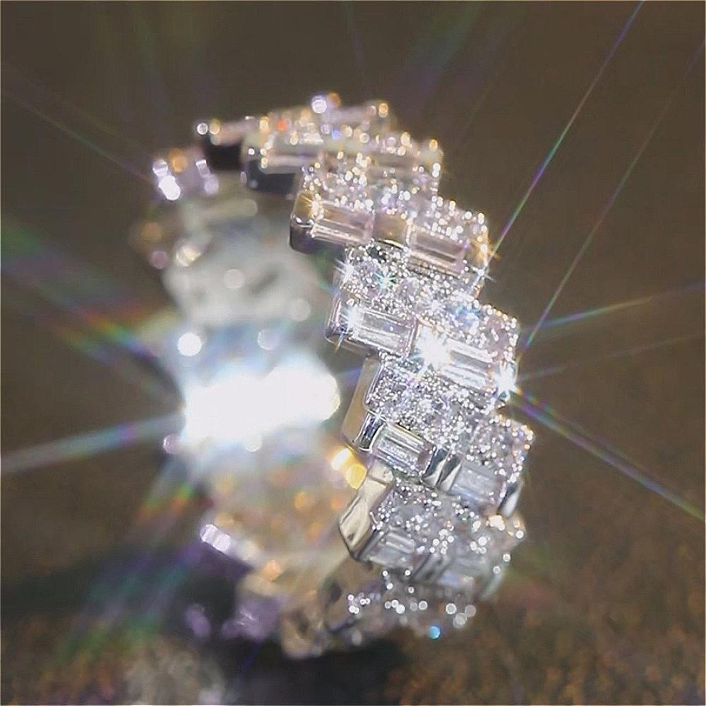 Princess Square Multilayer Stackable CZ Copper Eternity Ring Bride Wedding Engagement Promise Bride Ring Anniversary Rings Daily Party Holiday Gift Women's Jewelry