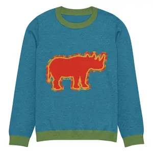 One Horse Rhino in Turquoise Knitted Crewneck Sweater