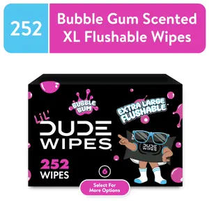 LiL' DUDE Wipes, Extra Large Bubble Bum Flushable Wet Wipes for Kids, Bubble Gum Scent, 252 Count, 6 Pack (Select for More Options)