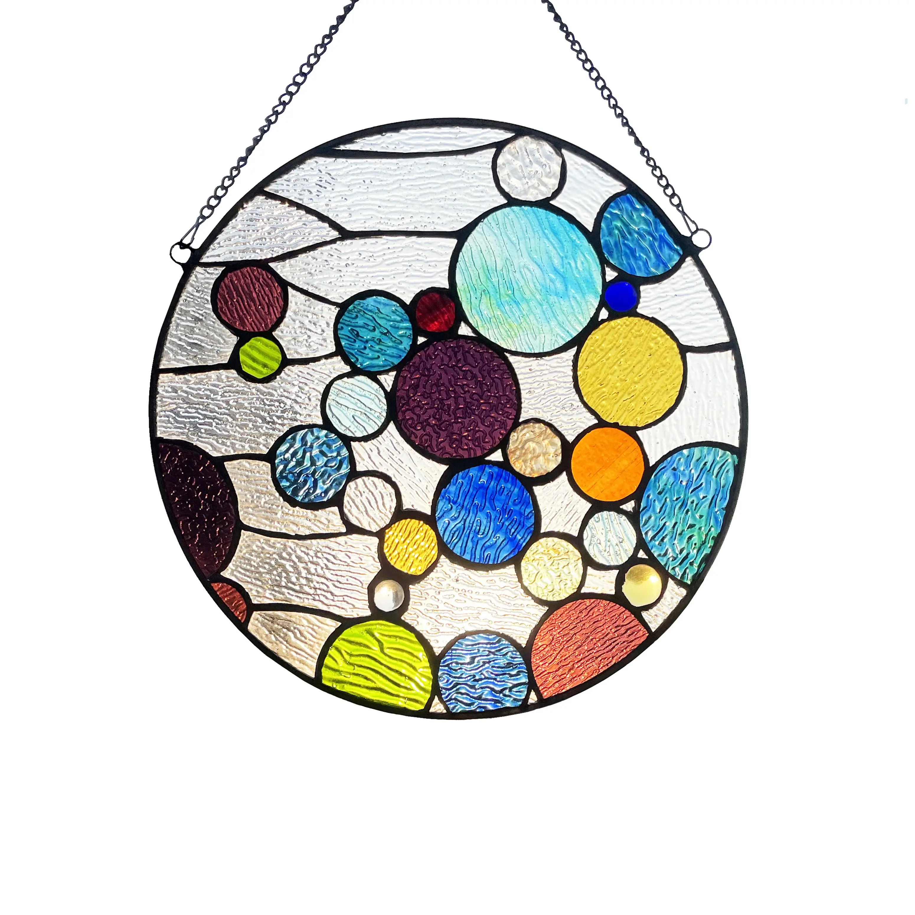 1P639-CG13RND RADIANCE goods Geometric-Style Stained Glass Window Panel 13" Wide