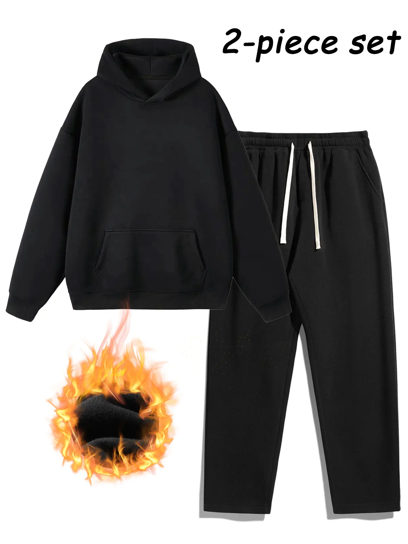 Men’s two-piece set, fleece-lined athletic tracksuit, long-sleeve hoodie and regular pants, four-season casual wear, men’s two-piece set, stylish, outdoor
