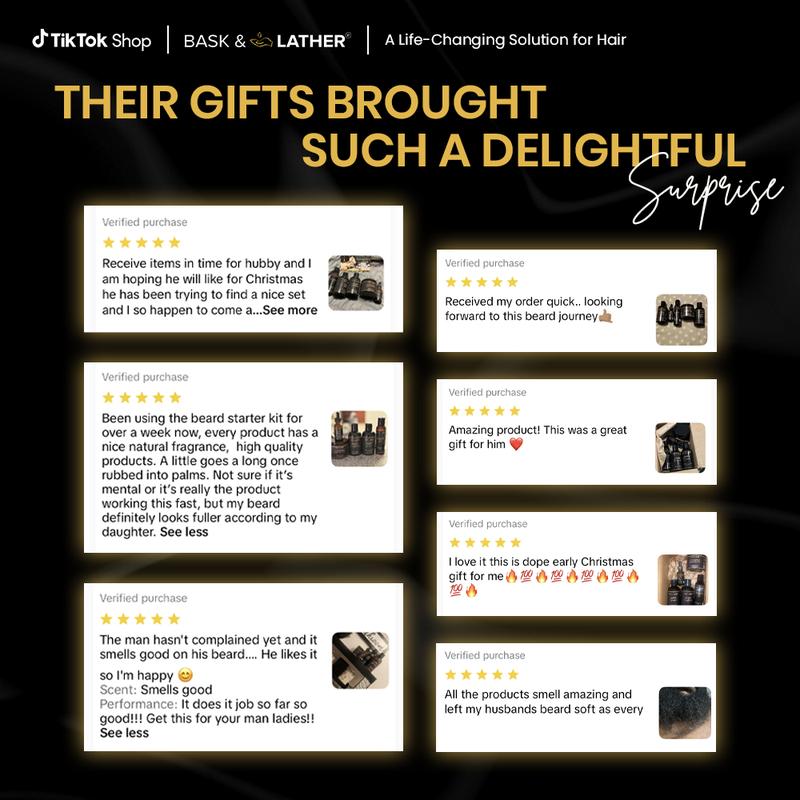 Men’s Healthy Hair and Beard Starter Kit Nourishing Shampoo, Conditioner, and Gentle Shea Butter Blend Balm Hydrating Set. Valentine's Day | Gift | Men's self-care