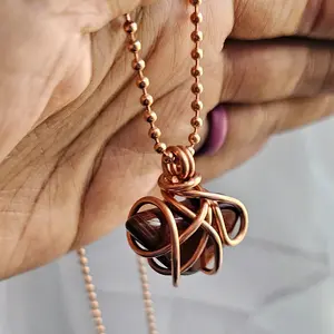 2.4mm Ball Chain Red Tigers Eye Crystal Pendant Necklaces 24 Inches, Thick 14 Gauge Copper Wire Wrapped Jewelry, - Motivation - Protection - Grounding [Made-to-Order]