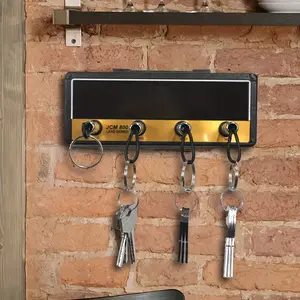 Creative Speaker Keychain Holder with 4 Interchangeable Keychains and Wall Mount Kit, Space-Saving Wall Hanging Key Ring, Easy Installation, Wall Mounted Organizer