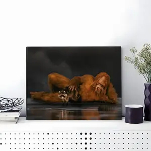 Frameless Sasquatch & Raccoon Pattern Poster - 1 Count of Fashionable Bigfoot Wall Art for Decorating Your Home, Living Room, Bedroom or Office beer Glossy Print