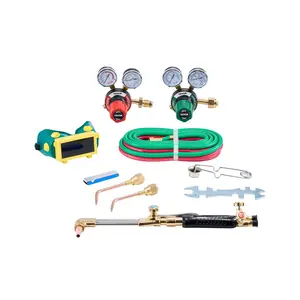Summervibes VEVOR Oxygen Acetylene Torch Kit, Gas Welding Cutting Torch Kit, 12PCS Oxy Acetylene Brazing Tool Set with 177 inches Twin-Hose, 1 Cutting Nozzle, 2 Welding Tips 2 Regulators (without Gas Cylinder)