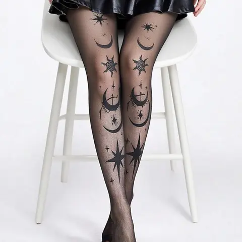Women's 20D Star Moon Print Design Stockings, Anti-Pilling Long Socks, Sexy High Waist Silky Pantyhose, Tights, Comfortable & Stylish Legwear
