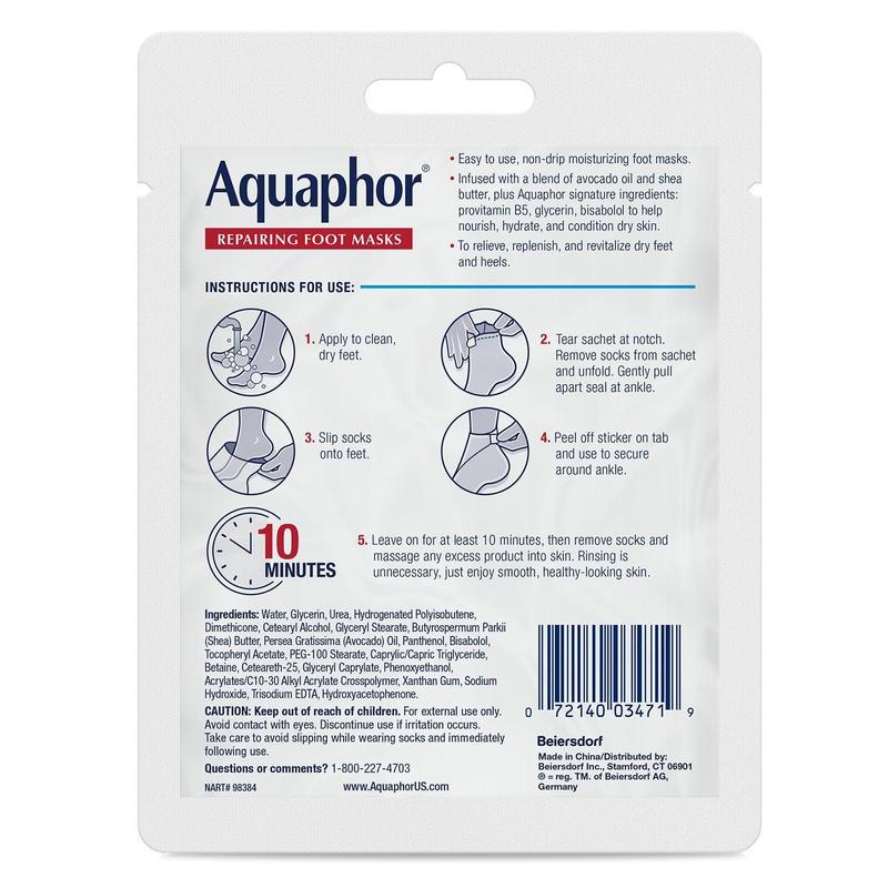 Aquaphor Repairing Foot & Hand Masks Bundle 2+2 with Avocado Oil & Shea Butter for Intense Hydration in 10 Minutes Gentle Formula Fragrance Free Moisturizer