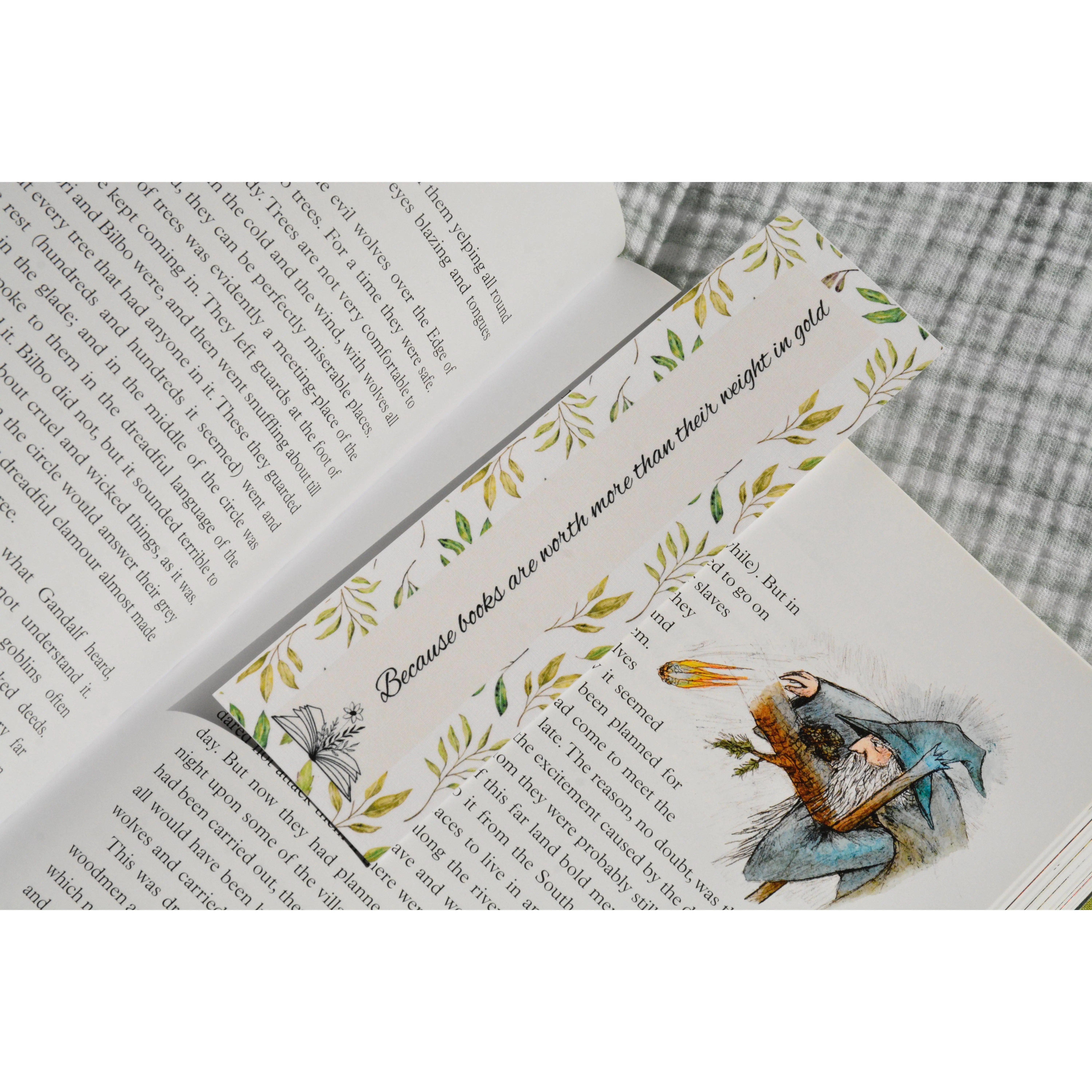 Books Are Worth More Than Gold Linen Bookmark | Double-Sided Nature Bookmark | Forest & Moon Bookmark