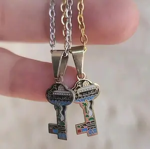 Palestine Key Necklace, Palestine necklace, key necklace, Palestinian, gold and silver necklace, keffiyeh