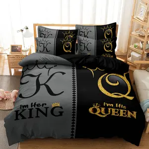 3pcs Royal Crown King & Queen Themed Decorative Bedding Set - 100% Polyester Microfiber, Breathable & All-Season, Machine Washable - Includes 1 Duvet Cover and 2 Pillowcases, High-Definition Digital Print Bedroom Decor