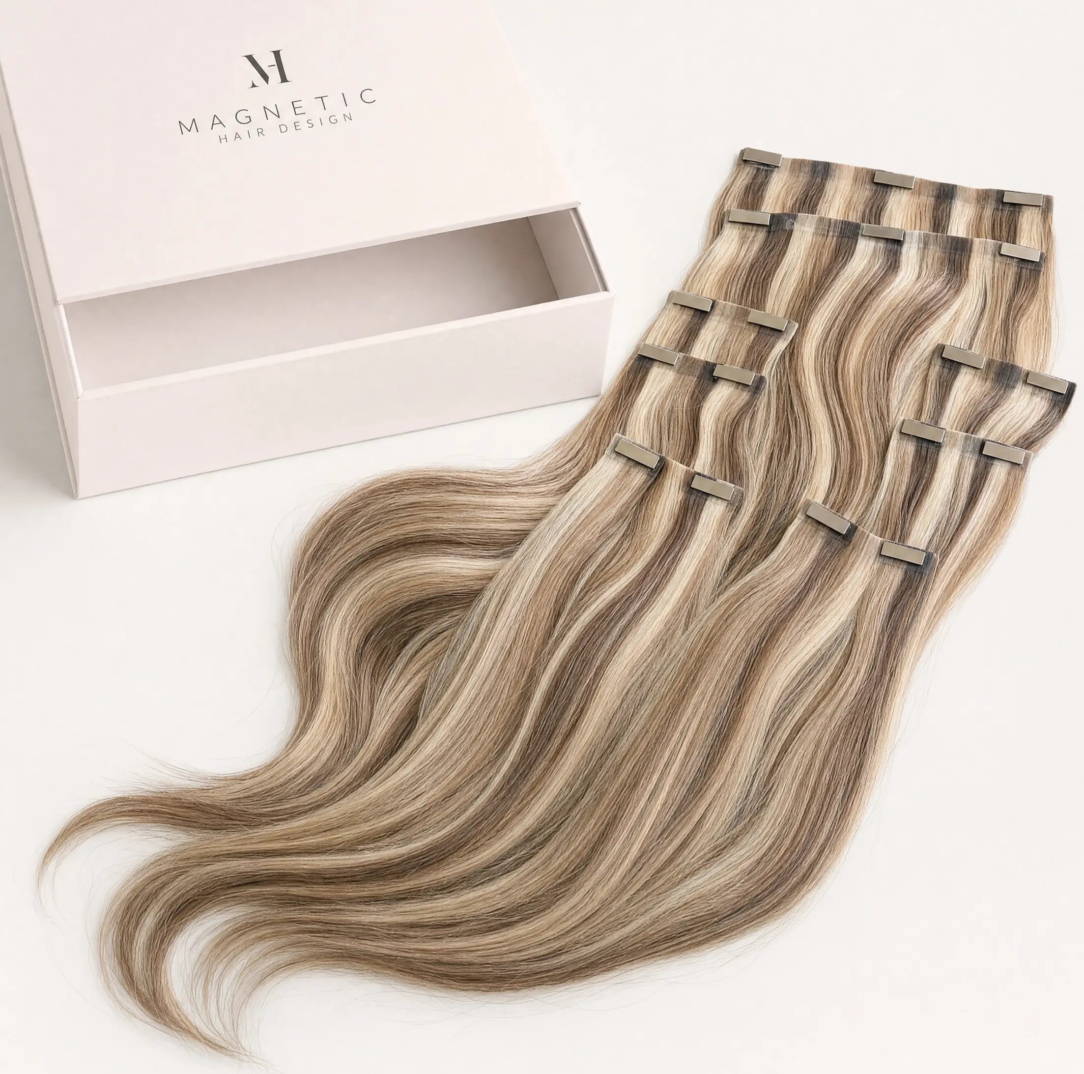 100% Human Remy Hair Extensions Full Set - Magnetic, Damage-Free, Volume Boost, 18in/22in Lengths, Remy Hair Bundles, for Everyday Looks