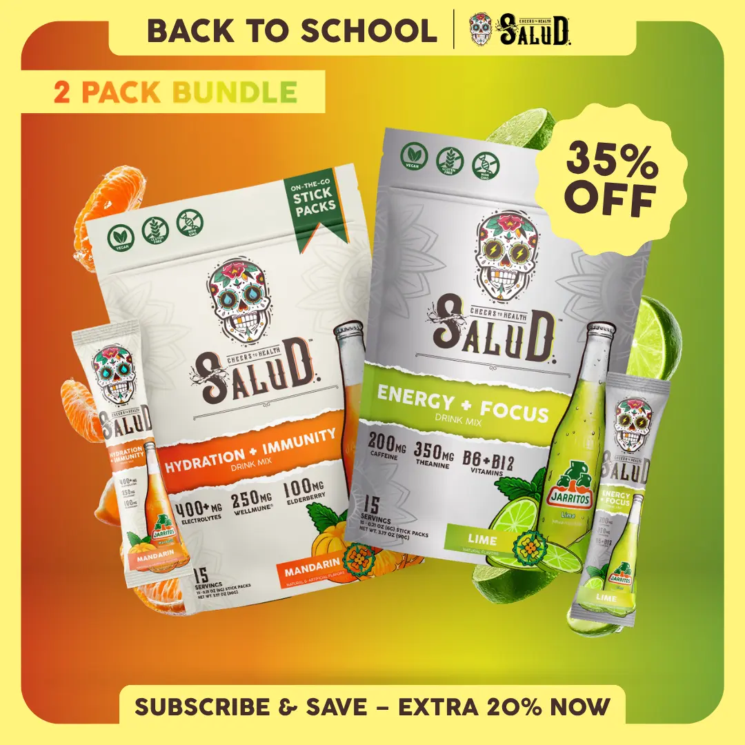 Salud x Jarritos 2-in-1 [Best Seller Duo] Agua Fresca Drink Mix, Energy + Focus & Hydration + Immunity, Organic Caffeine, B6 & B12, Electrolytes, Elderberry, Non-GMO, Vegan (2-Pack, 30 Servings)