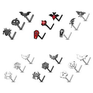 Oufer Halloween Themed L-Shaped Nostril Studs Set - 20G, Pack of 3