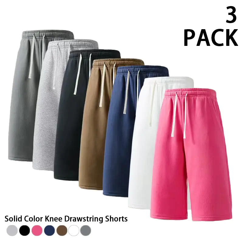 3-Pack Men’s Loose Sweatpants/Shorts — Three-Quarter Length Shorts, Drawstring Elastic Waist, Casual Sportswear with Side Pockets; Suitable for Daily Commuting, Fitness, Summer Street Style, Menswear, Mens Clothing, Plain