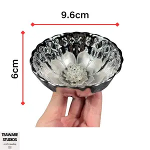 Silver Scalloped Luminous Lotus Handamde Jianzhan Teacup- Intricate Floral Carving