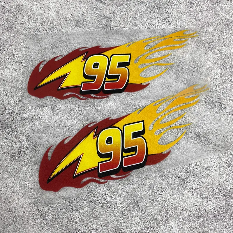2PCS/SET Passionate Racing Lightning McQueen 95 Flame Logo Sticker, For car bodies, backpacks, Full of passionate Cars vibe, A favorite decor for cartoon racing style lovers, Decal For Cars, Car Decals