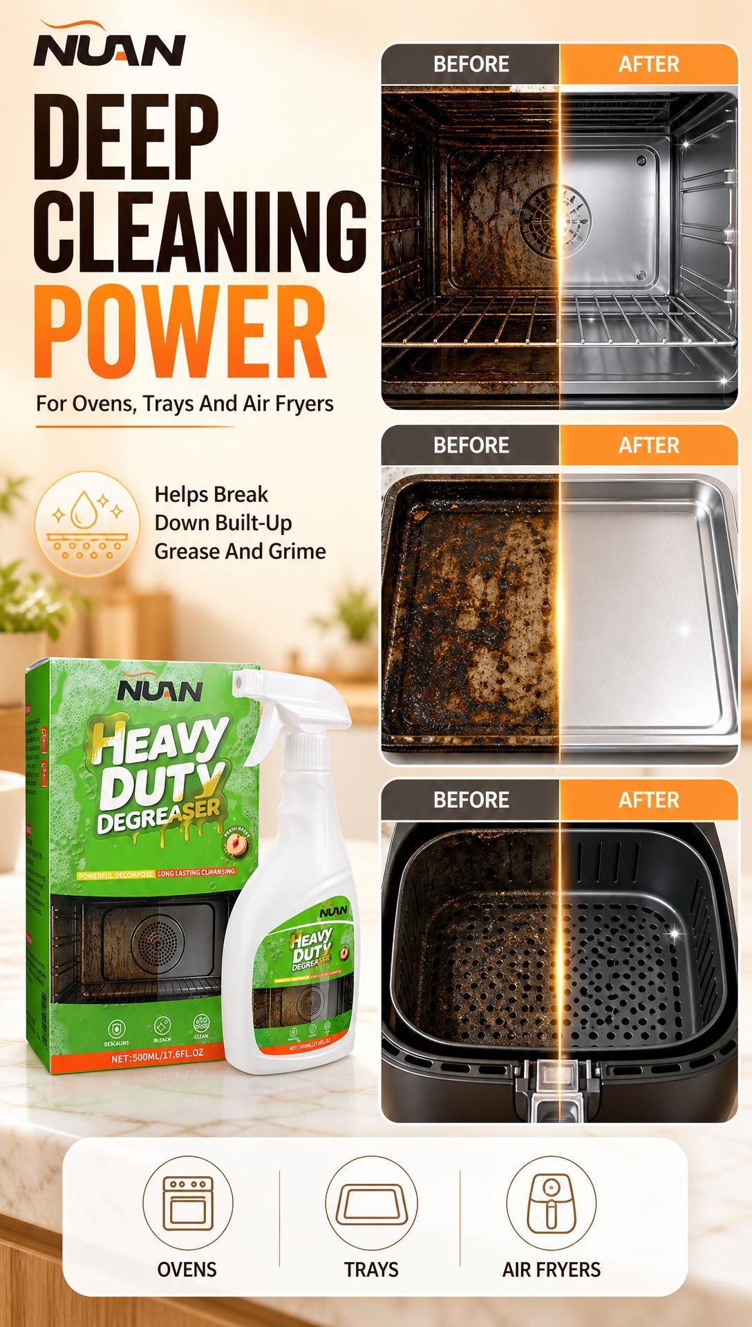 NUAN heavy duty degreaser-Range Hood Cleaner Spray, Heavy Duty Kitchen Grease Remover for Hood Filters, Stovetops, Backsplash & Stainless Steel Surfaces