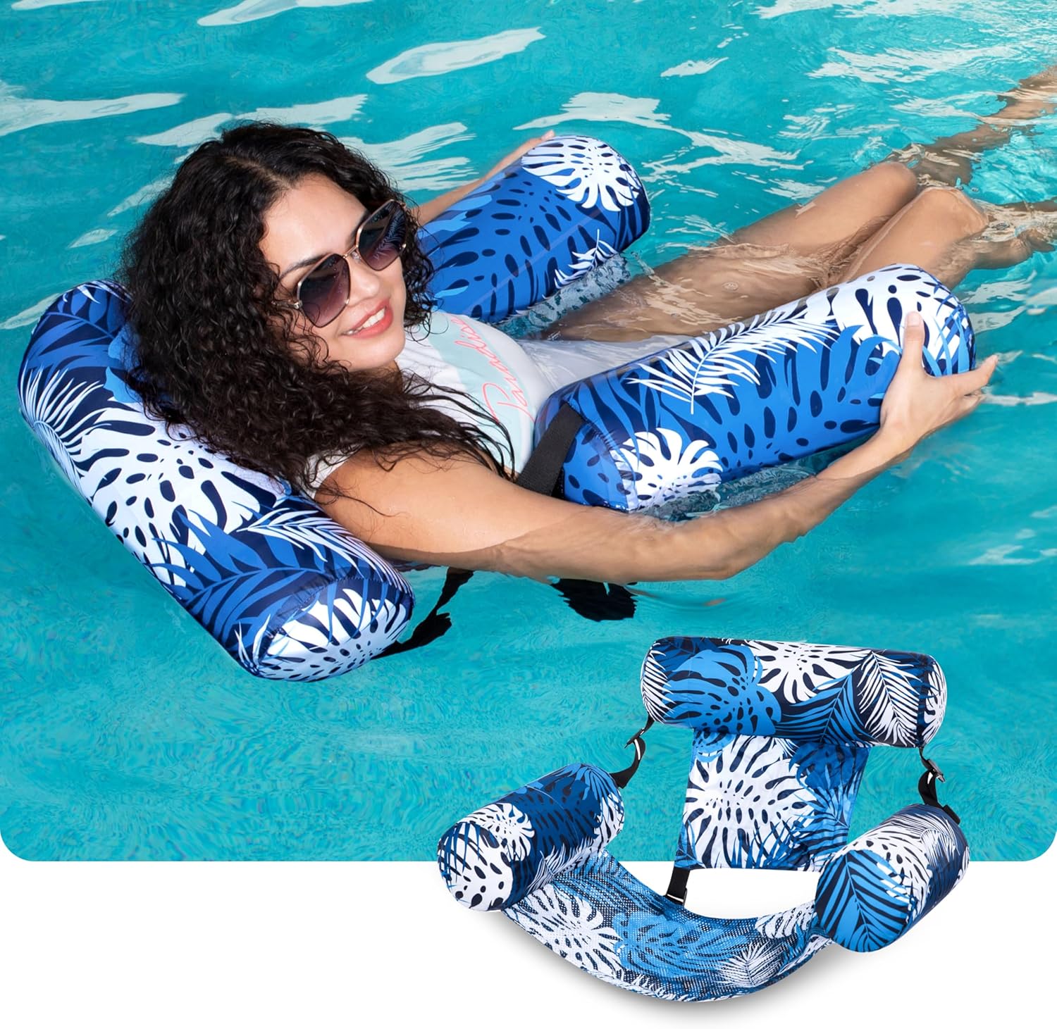 Pool Floats Chairs Adult,Inflatable Pool Lounge,Plant Pattern Floating Mat Hammock,Blow up Water Chairs Noodles rafts for Party Summer Water Beach Fun