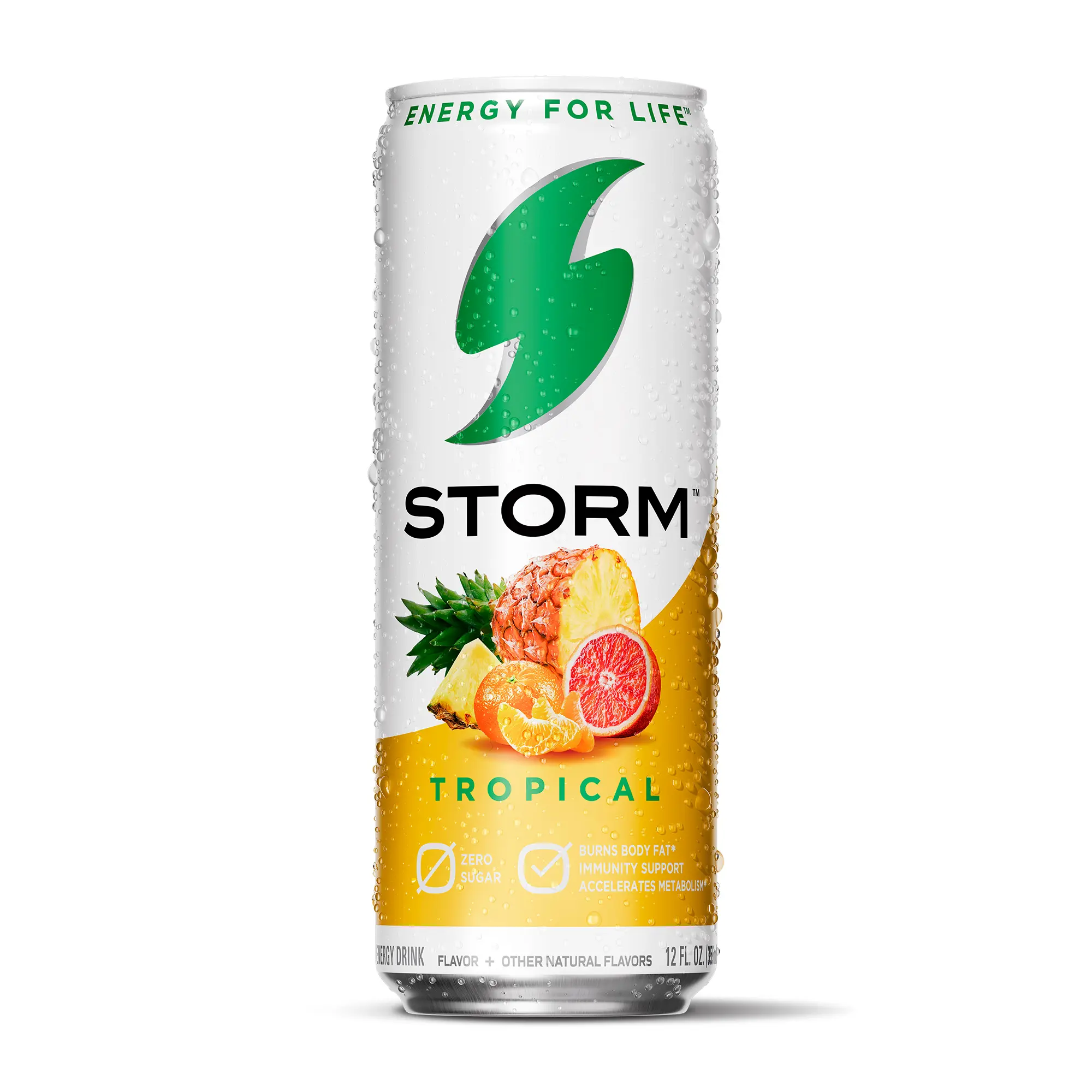 STORM Tropical Sugar-Free Low-Calorie Natural Energy Drink - Pineapple-Flavored, Vitamin C-Infused Fitness Beverage, 12oz Cans