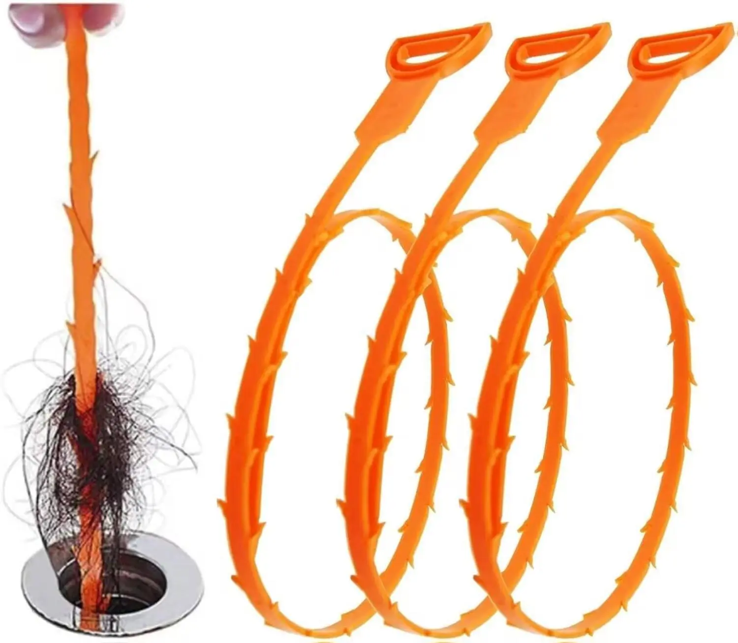 [New Deal] 3 Pack Drain Snake 25 Inch Soft Flexible Barbed Wand ABS Material Hair Clog Remover for Kitchen Sink Bathroom Tub Toilet Clogged Drains Relief Cleaning Tool, Drainsnake, A Drain Snake