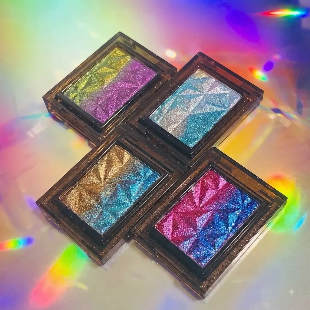 Duochrome Chameleon Eyeshadow Single Shimmer Metallic Glitter High Pigment Gradient Multi Chrome Eye Shadow Powder Long Lasting Blendable Shiny Eye Makeup Palette Festival Rave Cosmetic Gift Glamorous Sparkle Pigmented Holographic Diamond Glow