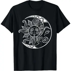 Cotton Short Sleeve Space Stars Constellation Retro Sun Moon Cool Cosmic Gifts T-Shirt for Men Women Graphic Tees Black