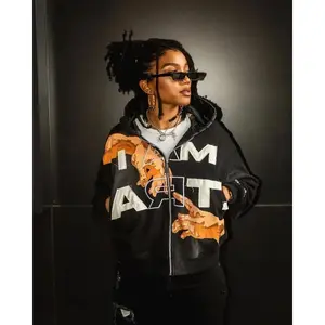 European and American High Street Colorful Letter Printed Jacket Women Y2k Harajuku Gothic Rock Hip-hop Casual Zipper Hoodie
