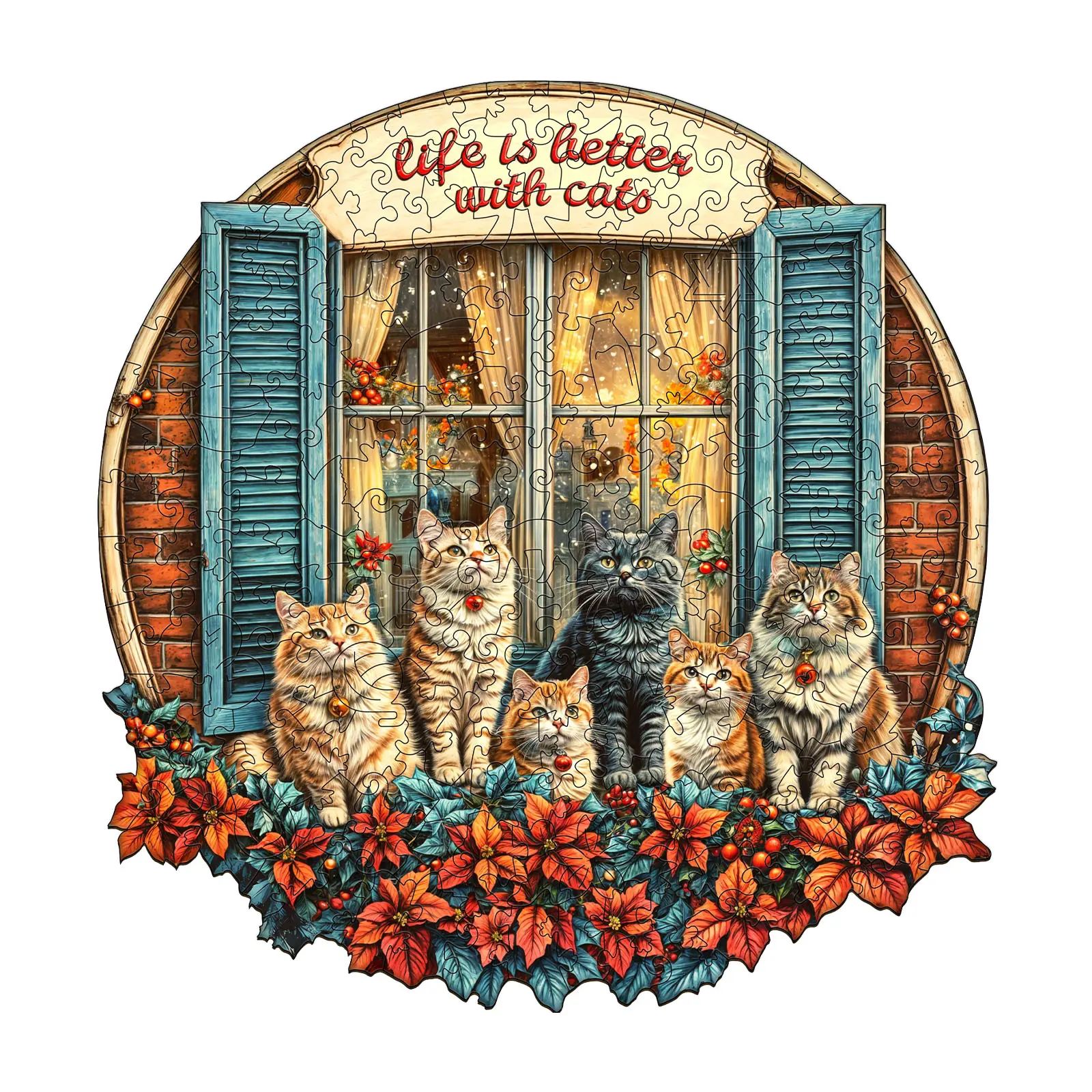 Serenade of Cats Wooden Jigsaw Puzzle for Adults and Kids Unique Shape Animal Wood Puzzles Challenging Puzzle, Family Game Creative Gifts，Laser-Cut Durable HDF Wood Puzzle Fun