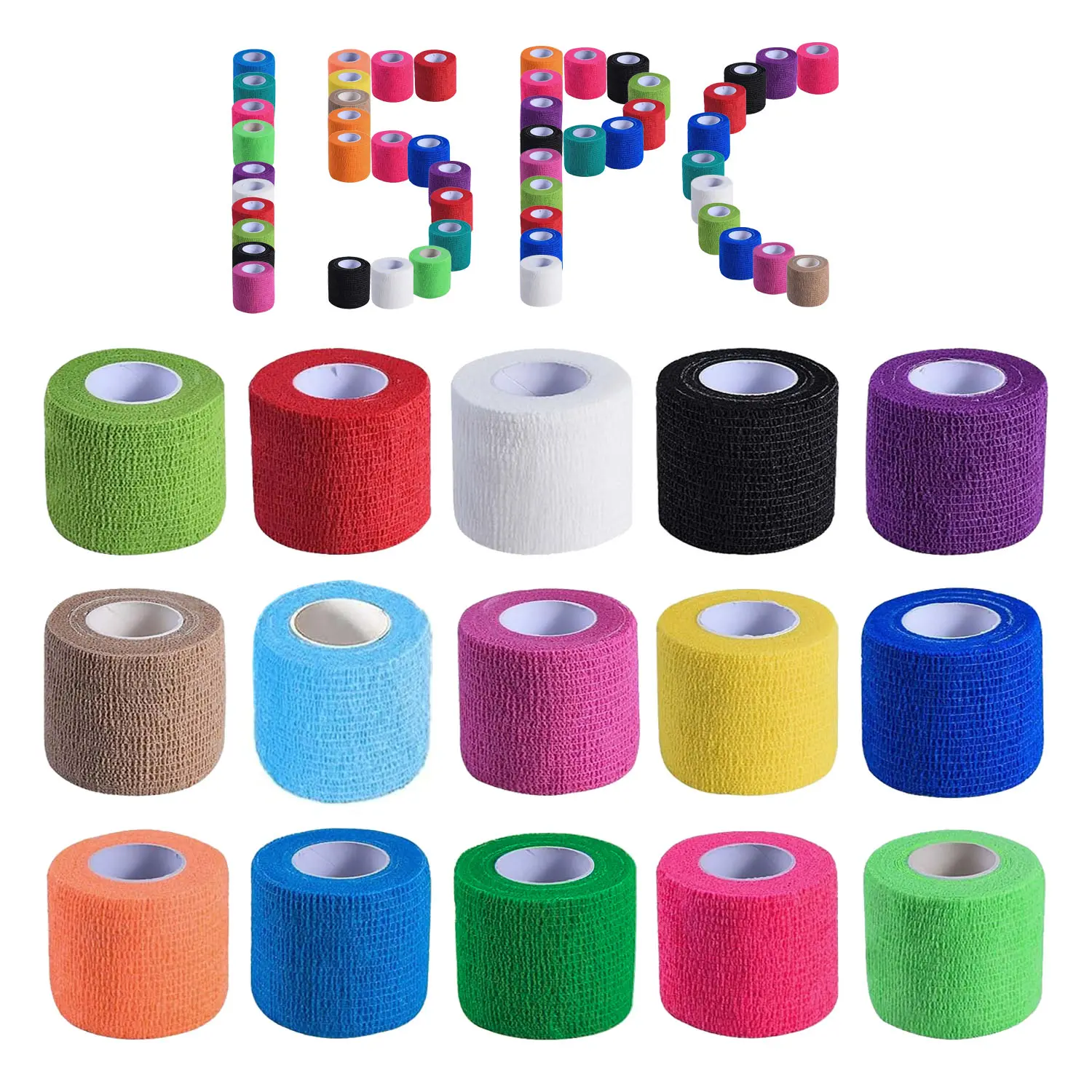Self Adhesive Cohesive Bandage Wrap - 2 in x 5 yds Breathable Elastic Sports Tape for Ankle, Wrist Support & Pet Care, Mix Colors