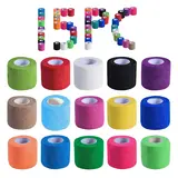 Unisex Self-Adhesive Cohesive Bandage Wrap Set - 2 in x 5 yds Breathable Elasticity Adjustable Sports Tapes,15 Pcs Mix Colors Portable for Ankle/Wrist Support, Pet Care