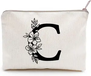 Monogram Toiletry Makeup Bag Personalized Travel Cosmetic Bag Floral Initial Cosmetic Bag, Personalized Floral Makeup Bag, Initial Cosmetic Bag, Custom Make Up Bag, Floral Bag (C)