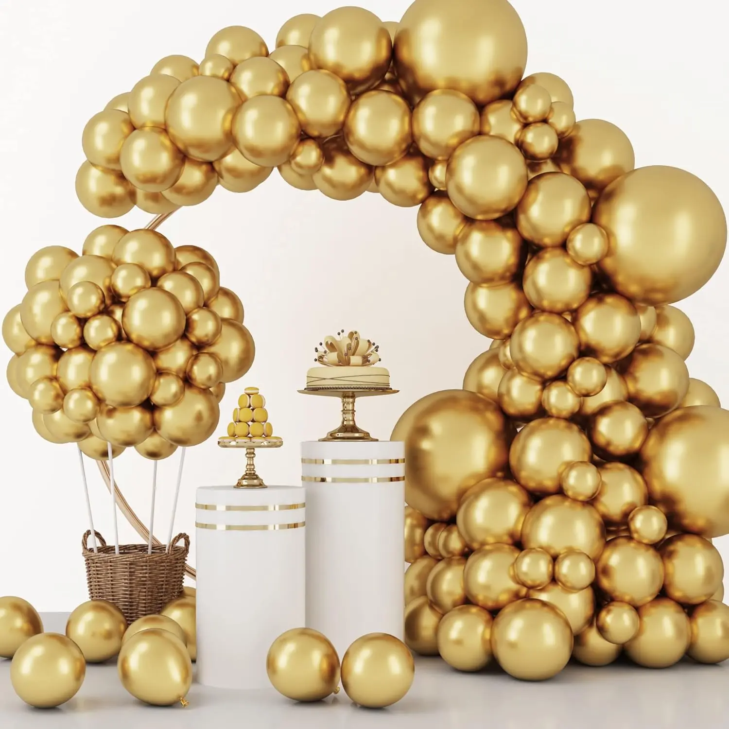 129pcs Gold Balloon Garland Kit – Metallic Gold Latex Balloons in 18/12/10/5 Inch for Birthday, Wedding, Graduation, Party & Holiday Decorations