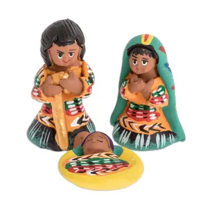 NOVICA Handmade Ceramic Nativity Scene | Multicolor Ornaments Scenes Painted | Small Figurines | Christian Religious |  Artisan Crafted Home Deco | Guatemala 2" H x 1" W x 1.2" D ( 3 Pieces )
