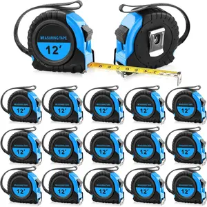 20 count Easy Read Measuring Tape Bulk 12 FT Retractable Measuring Small Tape with Pause Buttons for Engineer Contractors, Autowind and Lock, Blue
