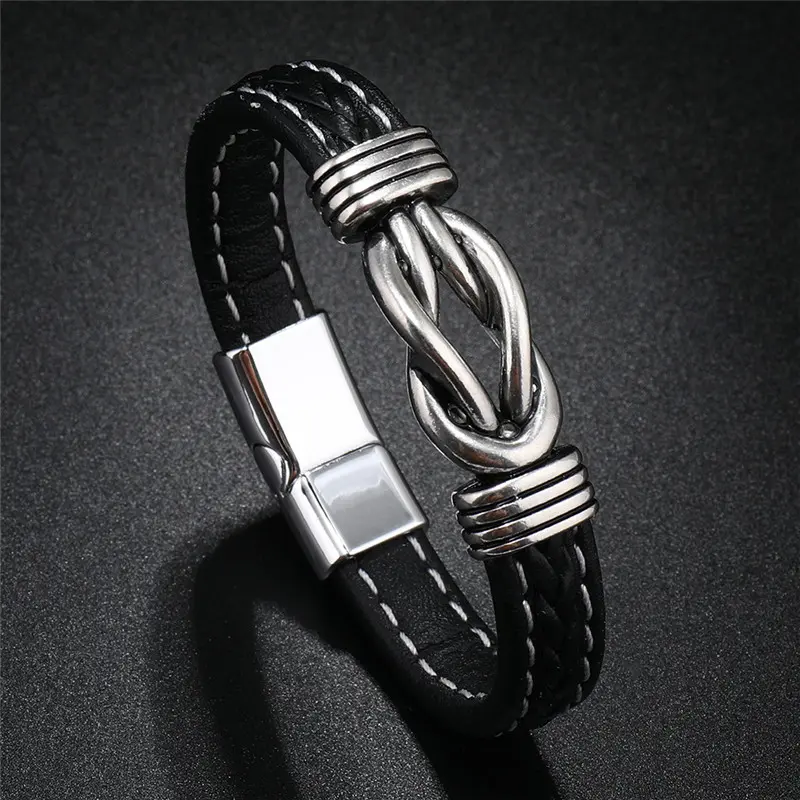 Modyle Leather Rope Bracelet Stainless Steel Leather Braided Bracelet Leather Bracelet Red Bracelet Men's Leather Jewelry