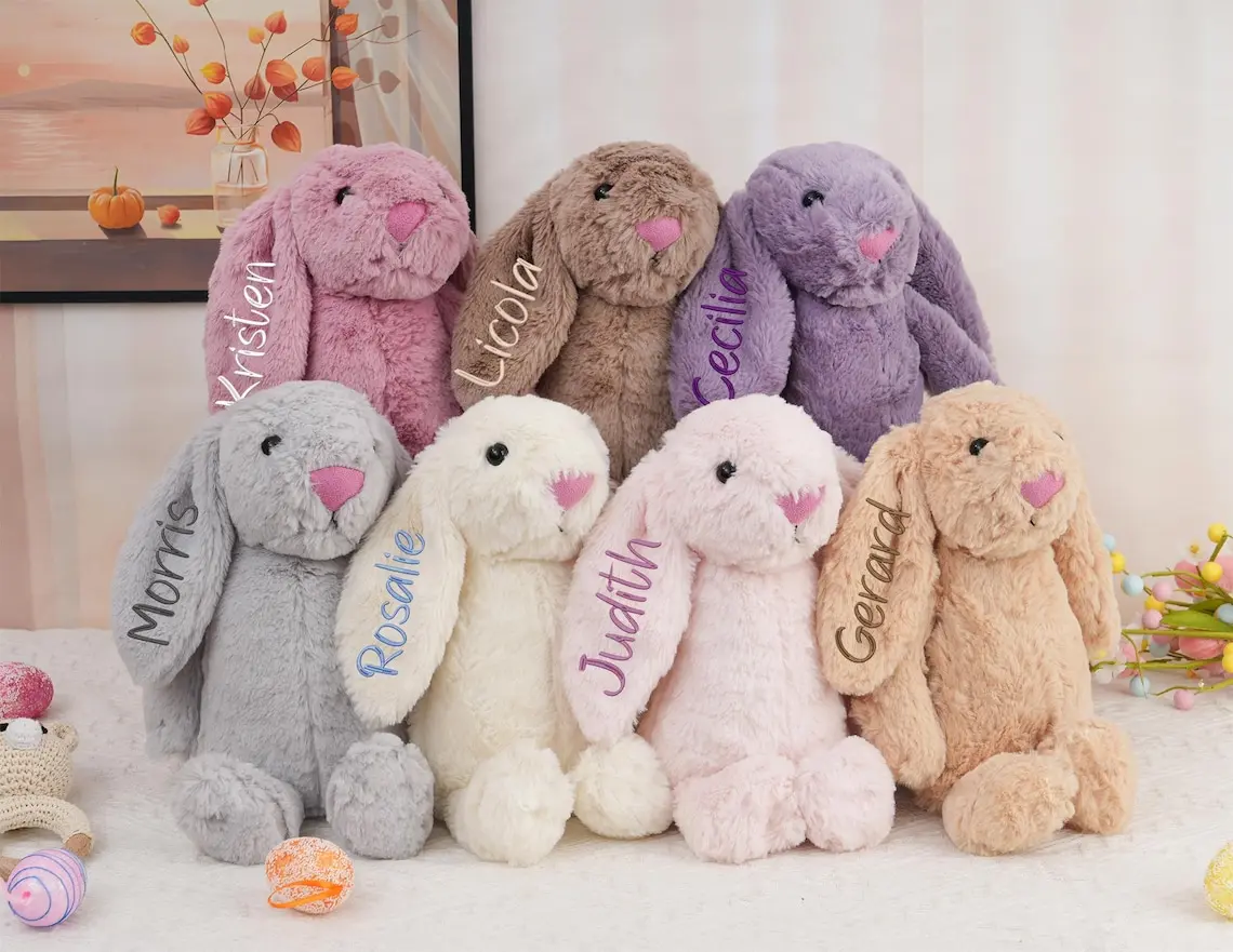 Personalized Jellycat Bunny Plush with Custom Embroidered Name, Soft Long Ear Rabbit Stuffed Animal, Baby Shower Birthday Easter Gift for Kids