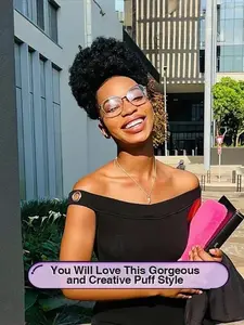 Human Hair Buns Ponytail Afro Kinky Puffs 8 Inches Short Curly Drawstring Ponytail Extensions, Natural for Women, Stylish and Versatile Hair Accessory