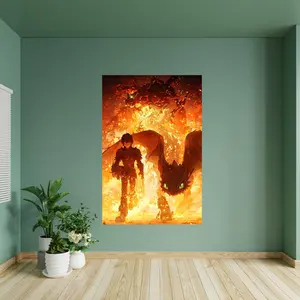 Epic Hiccup and Toothless Fire Armor Poster, Dark Fantasy Dragon Wall Art, Anime-Style Fan Illustration Inspired by How to Train Your Dragon