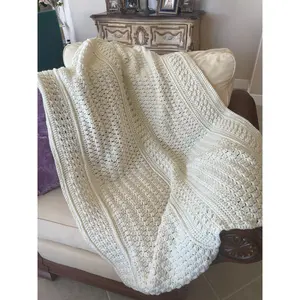 White Crochet Rectangular Home Decor Throw Blanket