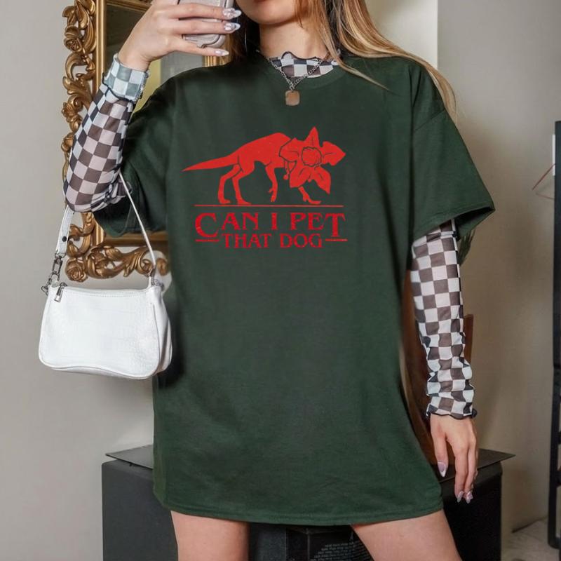 Can I Pet That Dog T-Shirt, Funny Demodog Parody Graphic Tee, Cute Horror Dog Inspired Unisex Shirt, Dog Lover Gift