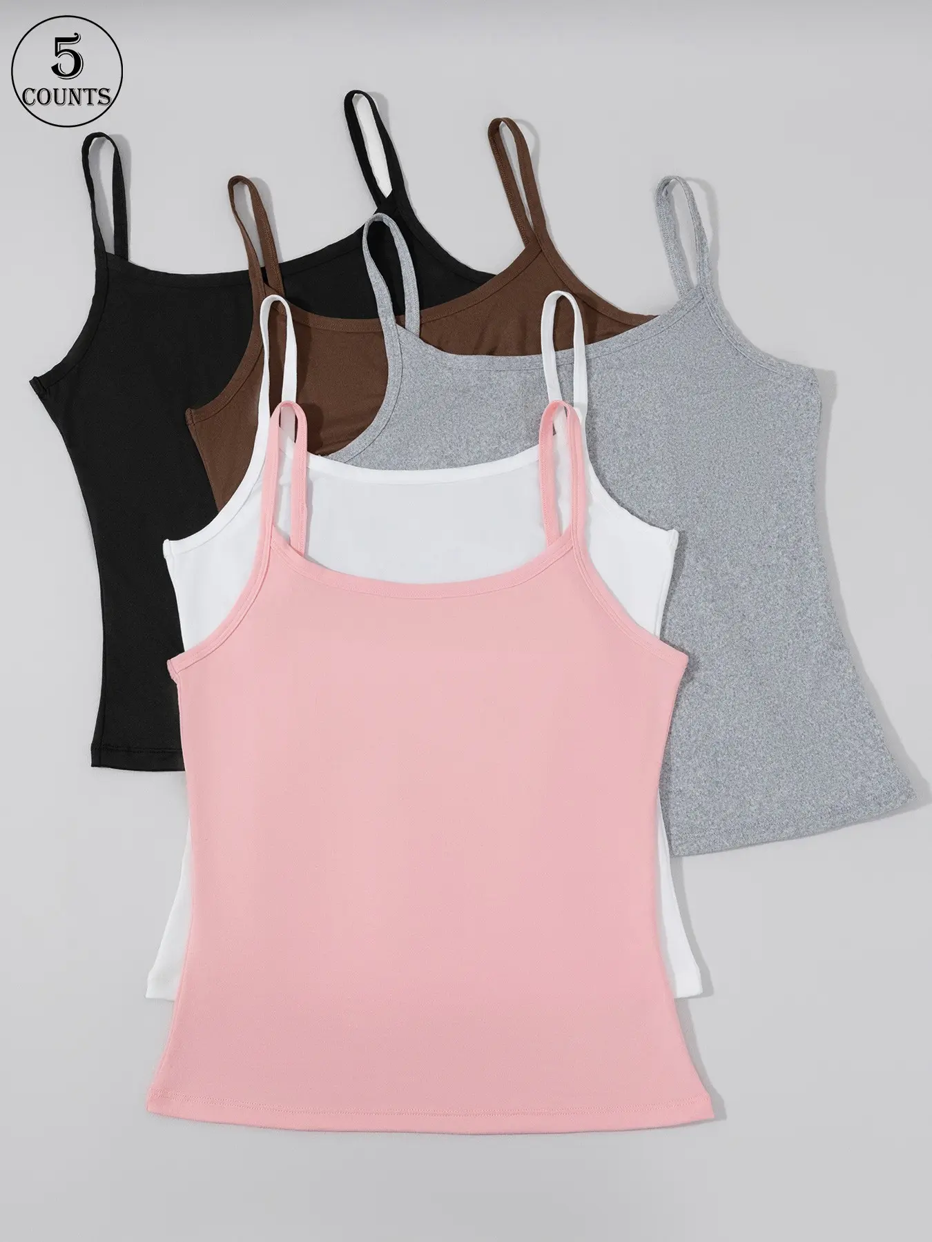 5pcs backless sheer Breathable Fitted Cami top Underwear, Basic, no pads, slip-free design, ideal for Fitness, gym, running, and casual wear