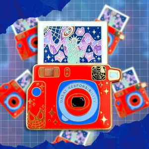 Spider Responsibility Wide Camera Sliding Enamel Pin