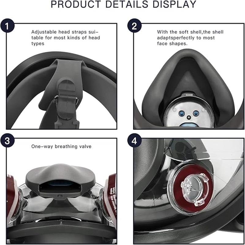 Full Face Respirator Mask, Gas Masks for Survival, Nuclear & Chemical Protection, Ideal for Asbestos, Fume, Resin, Dust & Chemicals